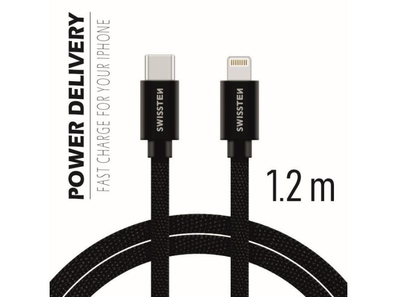 SWISSTEN kabel USB-C/Lightning, platneni, 1.2m, crni - 03080079