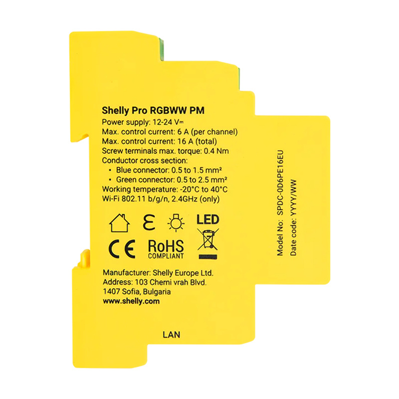 Shelly RGBWW Pro WiFi 5-Channel DIN Rail Lighting Controller