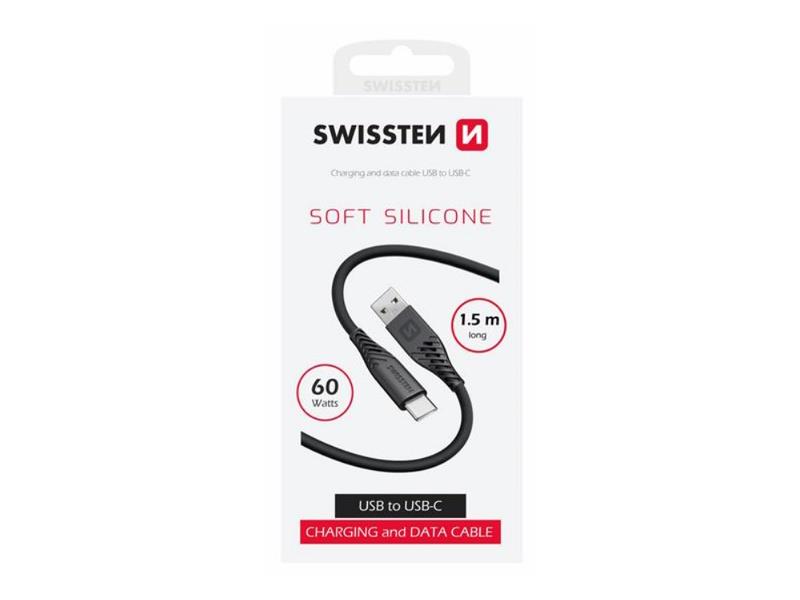 SWISSTEN kabel USB/USB-C, SOFT SILICONE, 3A, 60W, 1.5m, crni - 03080104