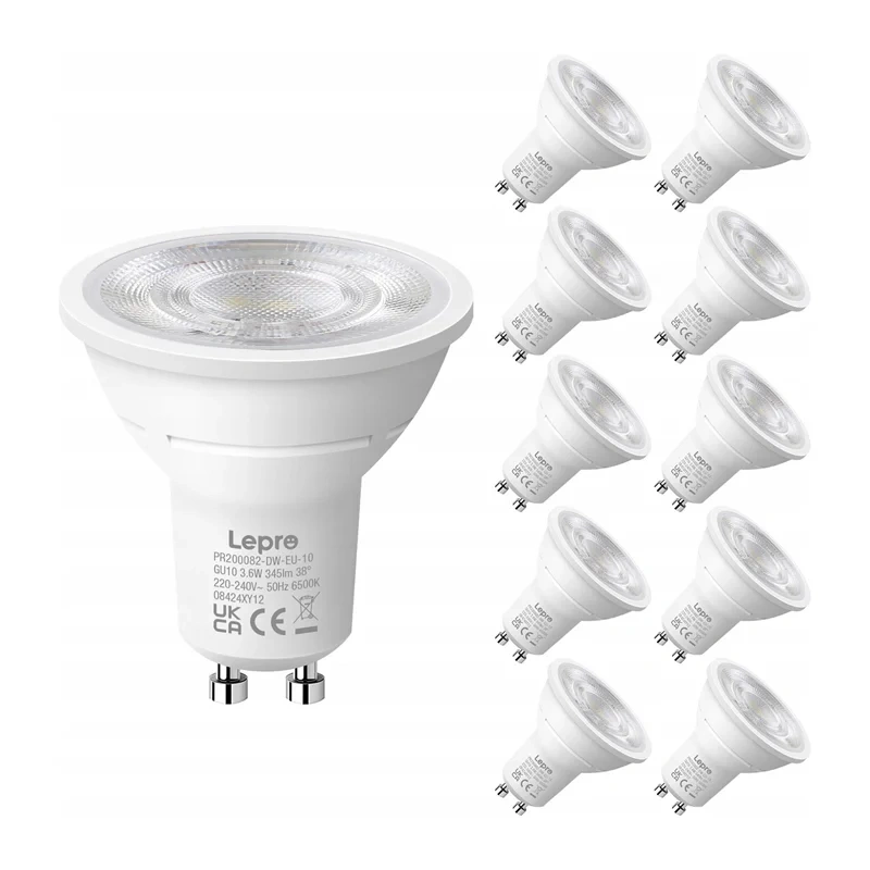 LEPRO 200082-DW-EU-10 GU10 LED Bulb, 3.6W, 345 lm, 6500K, 38°, Energy Class E, 10 pcs.