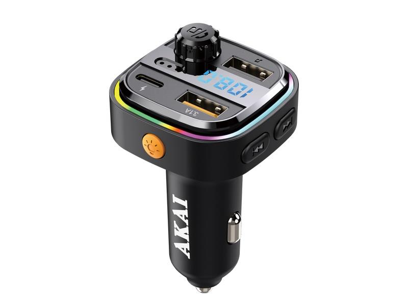 AKAI FM transmiter, USB + USB-C punjač, BT, HandsFree, 12-24V, crni FMT-26BT - 05160047