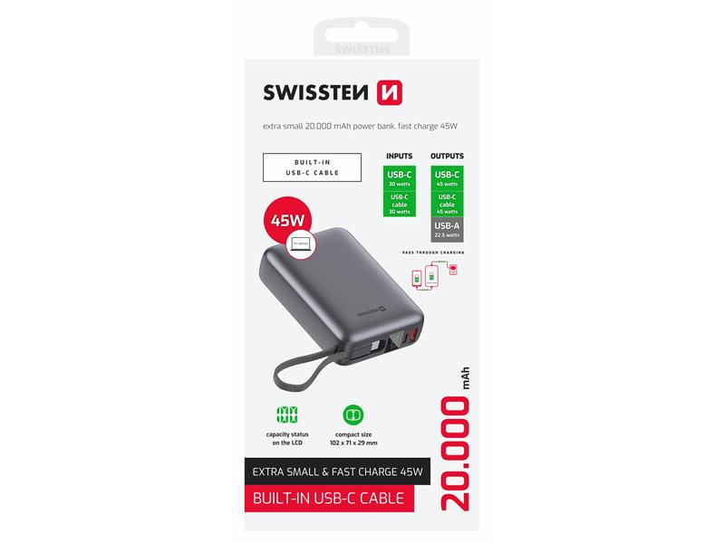Dodatna baterija - Power Bank SWISSTEN 20000 mAh 45W extrasmall za mob i laptop - 03130031