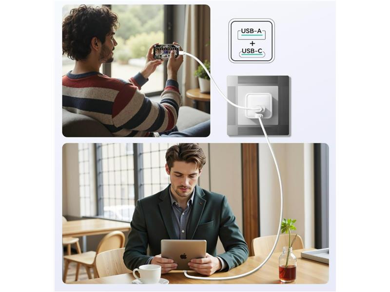 iPEAX punjač za AC220 GaN 35W (USB-C + USB-A) BIJELI - 03090101