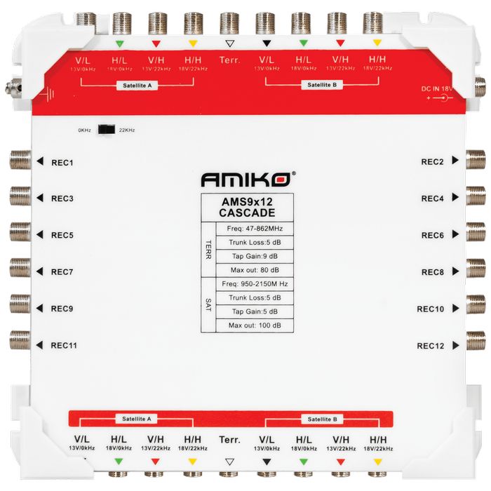 Amiko Multiswitch 9/12 sa dodatnim napajanjem, kaskadni - AMS9X12