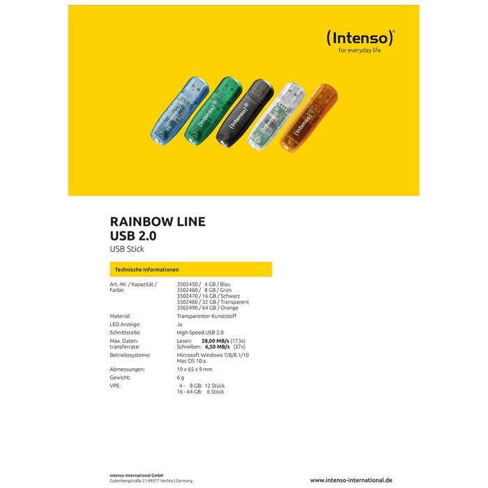 (Intenso) USB Flash drive 8GB Hi-Speed USB 2.0, Rainbow Line, ZELENI - USB2.0-8GB/Rainbow