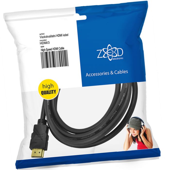 ZED electronic HDMI kabel, 3.0 met, ver. 1.4 - HDMI/3