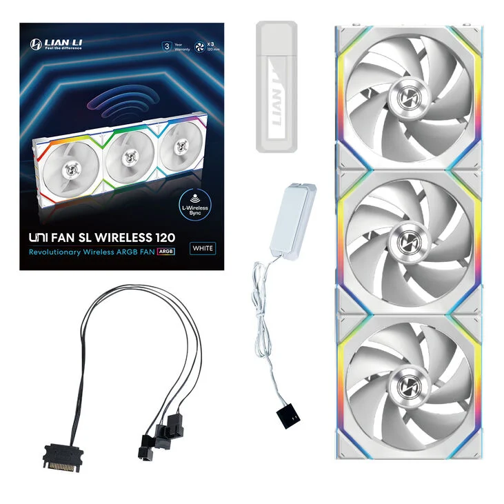 Lian Li UNI FAN SL Wireless ARGB PWM Lüfter, 3er-Pack inkl. Controller - 120 mm, white-12SL1W3W