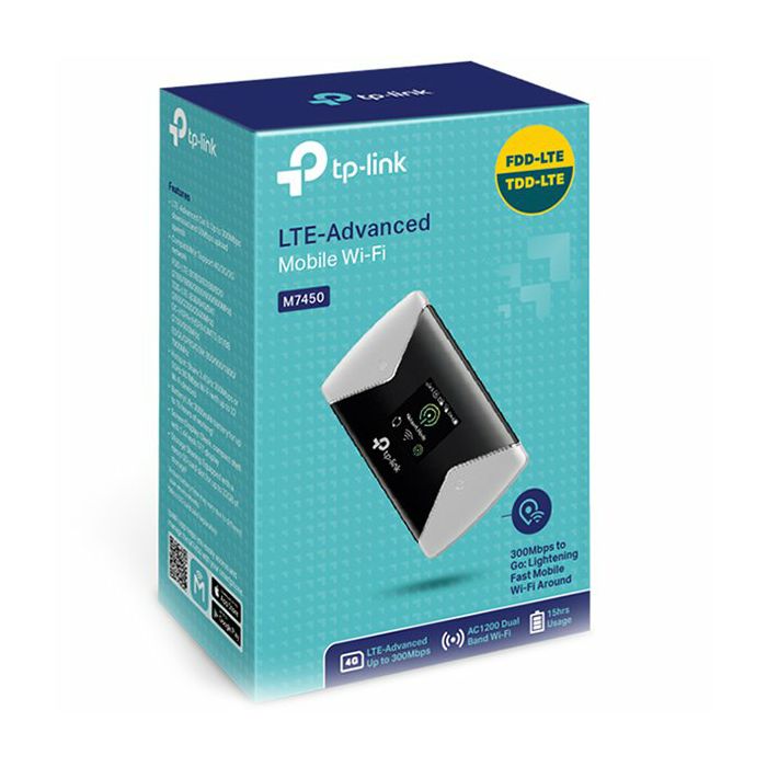 Mobile Router TP-Link 300Mbps 4G LTE-Advanced Mobile Wi-Fi, AC1200 selectable Dual Band Wi-Fi, internal 4G Modem, SIM card slot, micro SD card slot, 1.4 inch TFT color screen display, 3000mAH recharge
