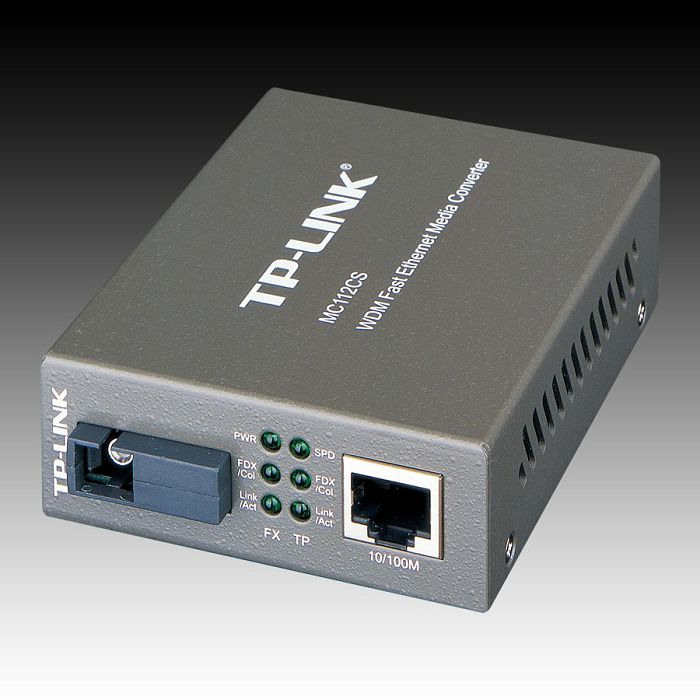 Media Filter TP-Link MC112CS, 1 x 100M SC port, 1 x 100M RJ45 port (Auto MDI/MDIX), 1310nm Tx/1550nm Rx, Half/Full-Duplex transfer mode for FX port, Full Duplex Flow Control (IEEE 802.3x), Half Duplex