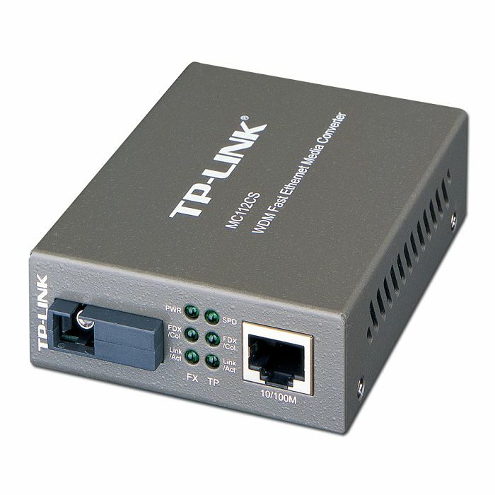 Media Filter TP-Link MC112CS, 1 x 100M SC port, 1 x 100M RJ45 port (Auto MDI/MDIX), 1310nm Tx/1550nm Rx, Half/Full-Duplex transfer mode for FX port, Full Duplex Flow Control (IEEE 802.3x), Half Duplex