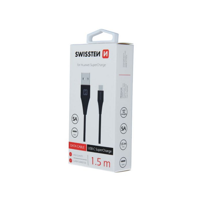 SWISSTEN kabel USB/USB-C, 5A, super fast, 1.5m, crni