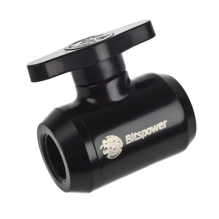 Bitspower Absperrhahn 2x IG 1/4 Zoll, blacker Griff - matt black BP-MVV-MBKBK