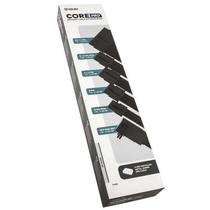 Kolink Core Pro Braided Cable Extension Kit 12V-2x6 Type 2 - Jet Black-COREPRO-EK-12VT2-BLK