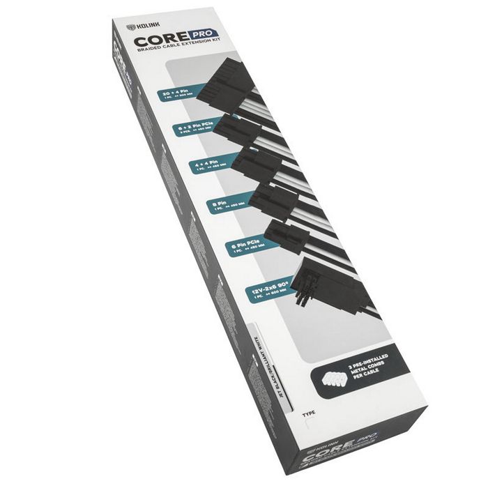 Kolink Core Pro Braided Cable Extension Kit 12V-2x6 Type 2 - Jet Black/Brilliant White-COREPRO-EK-12VT2-BWH