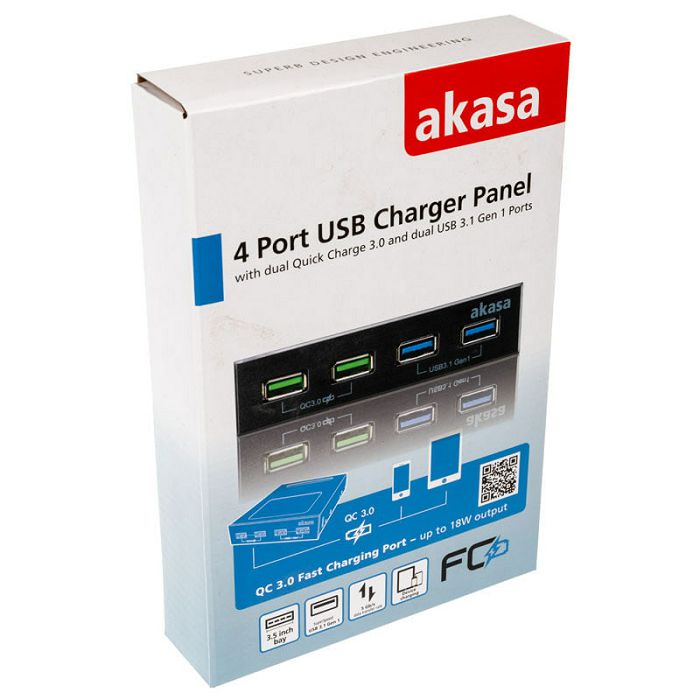 Akasa USB 3.1 Gen2 und Quick Charge Panel 3,5 Zoll - black AK-ICR-34