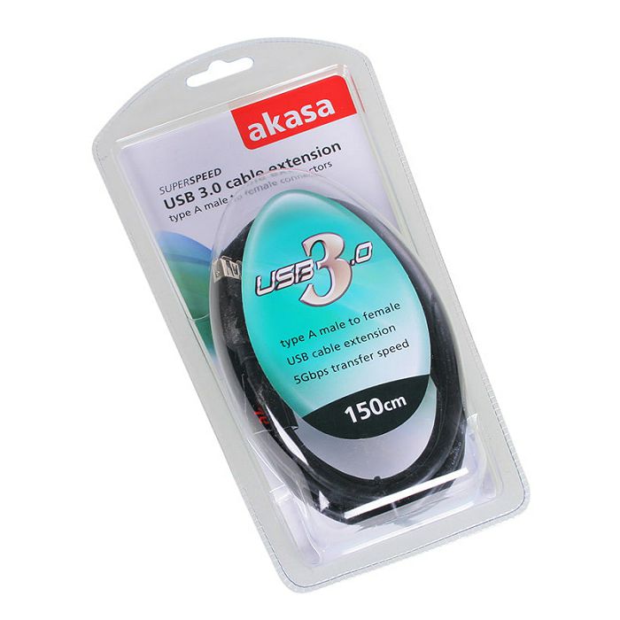 Akasa USB 3.0 Kabel, Type A, 1,5m - black AK-CBUB02-15BK