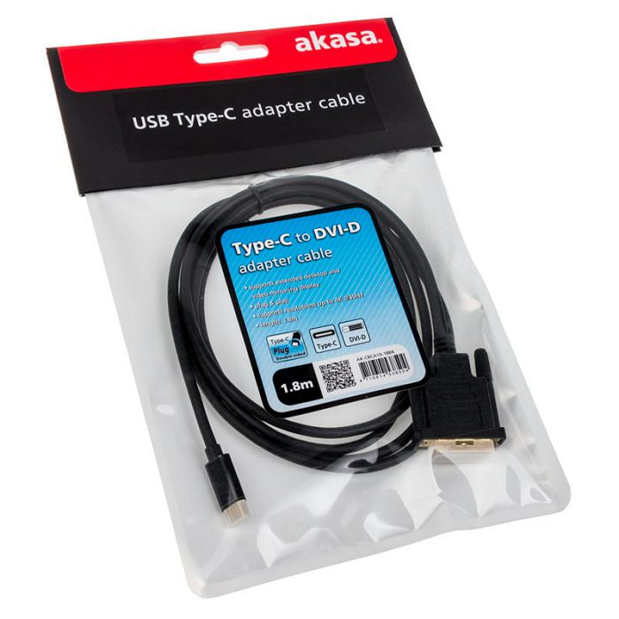 Akasa Typ C Adapter Kabel auf DVI - black AK-CBCA10-18BK