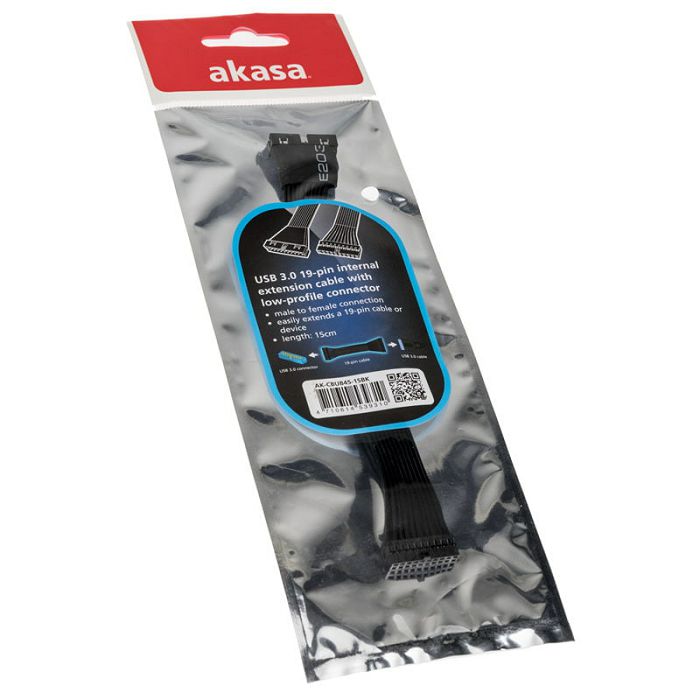 Akasa USB 3.0 19-pin 15cm extension low-profile connector AK-CBUB45-15BK