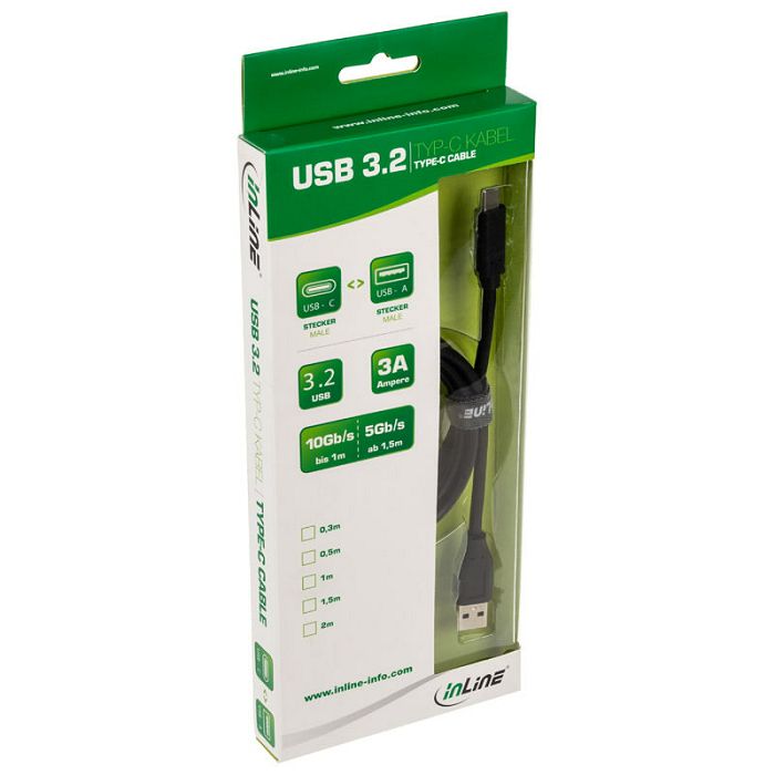 InLine USB 3.2 Gen.2 Kabel, Typ C auf A Stecker/Stecker, black - 0,5m 35716