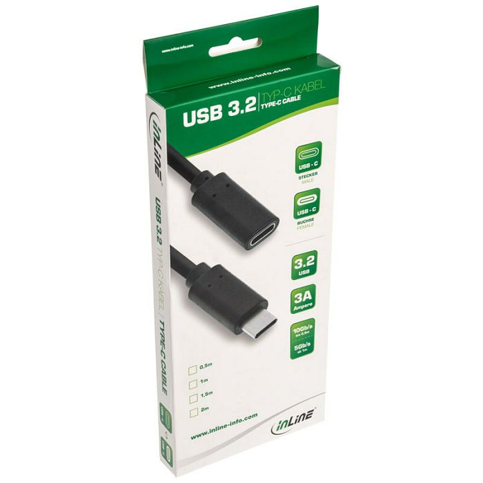 InLine USB 3.2 Gen 2 Verlängerungskabel, USB Typ C, black - 2m 35772