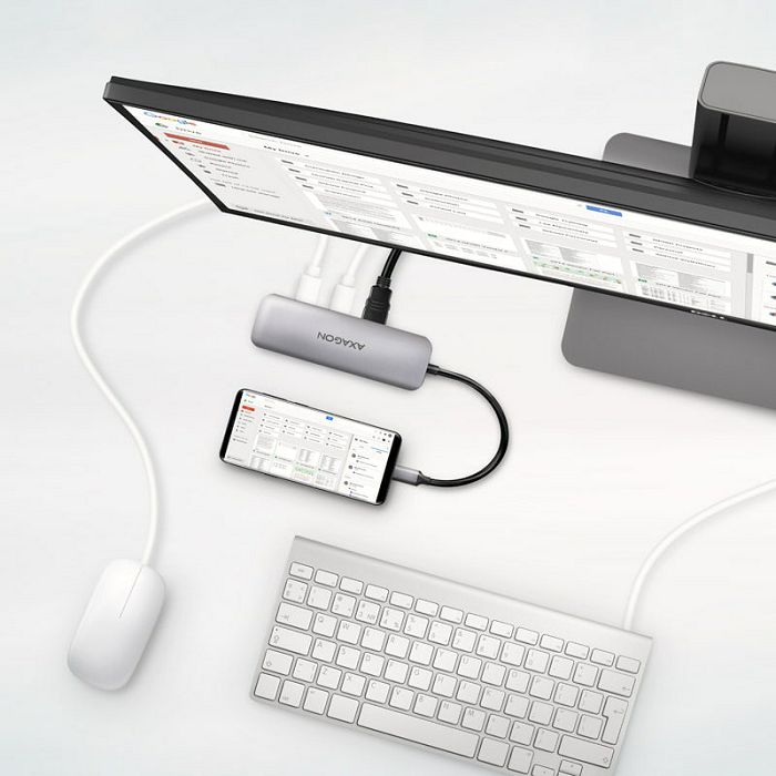 AXAGON HMC-5 USB-C-Hub, 2x USB-A, HDMI, 2x USB-C 3.2 Gen 1, 1x SD, 1x microSD, silber HMC-5