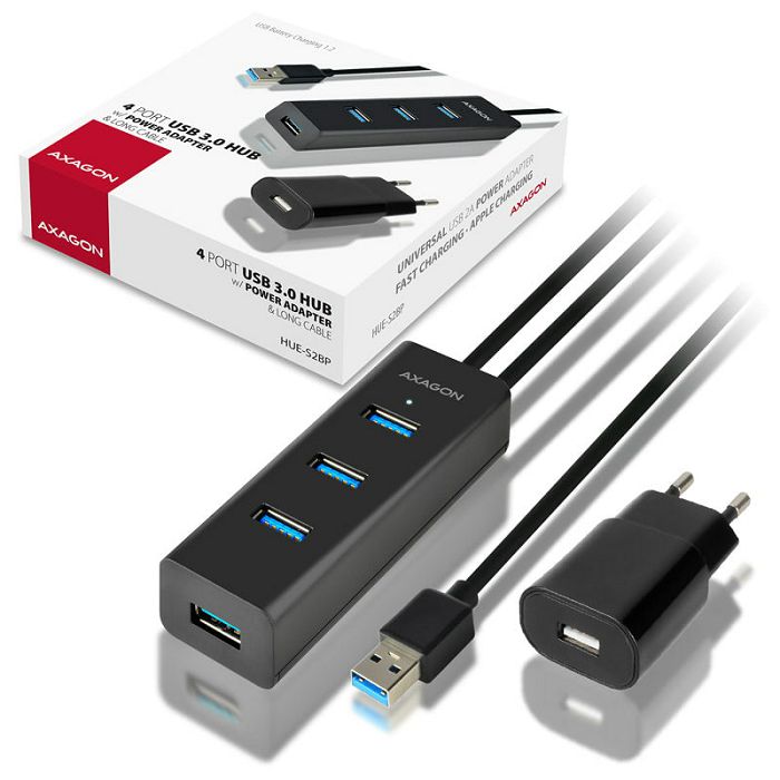 AXAGON HUE-S2BP USB-A-Hub, 4x USB 3.0, externe Stromversorgung - 1,2 m, napajanje HUE-S2BP