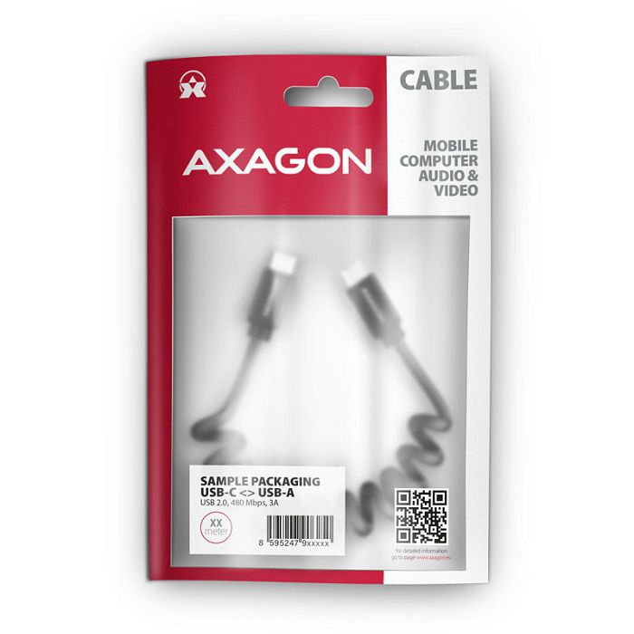 AXAGON BUCM-CM10TB Twister-Kabel, USB-C auf USB-C 2.0, black - 0,6m BUCM-CM10TB