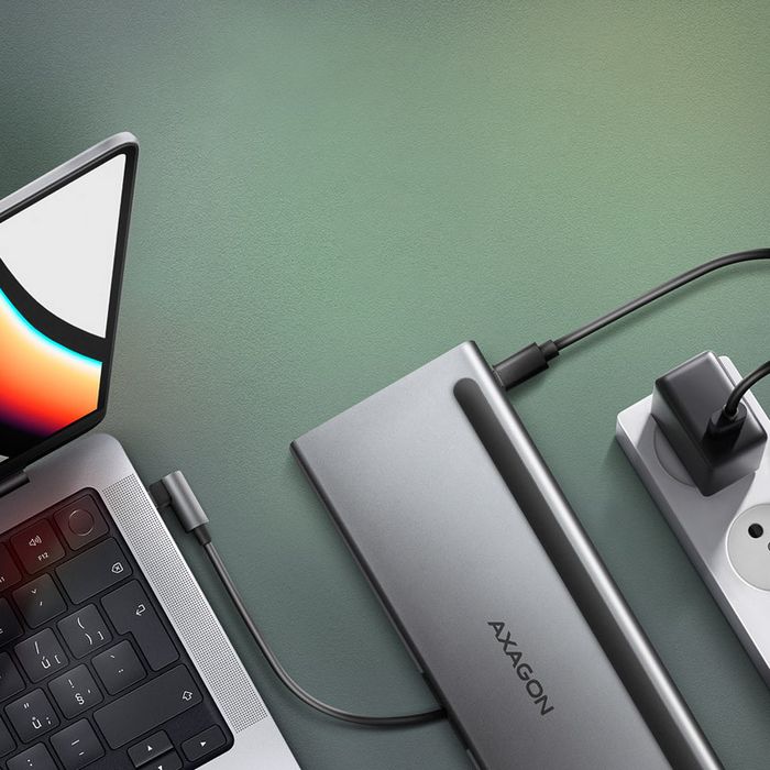 AXAGON HMC-4KX3 USB 3.0 Hub, MiniDP + 2x HDMI, LAN, PD, 3x USB-A, SD-Kartenleser, Audio HMC-4KX3
