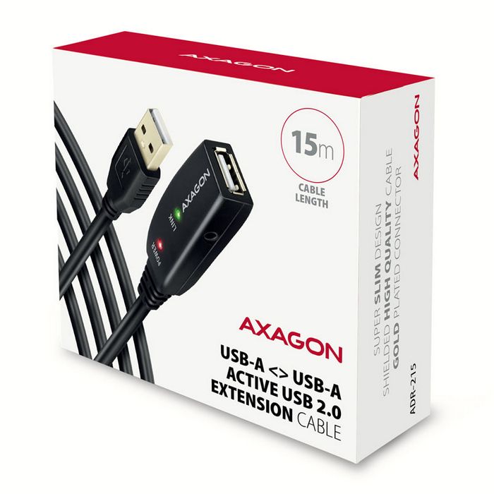 AXAGON ADR-215 aktives USB 2.0 Verlängerungskabel, USB-A Stecker/Buchse - 15m ADR-215