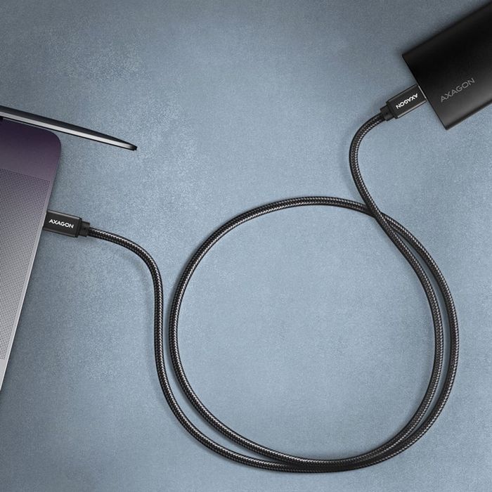 AXAGON BUCM2-CM20AB Ladekabel USB-C zu USB-C 2.0, 2 m, PD 240 W 5 A, ALU - black BUCM2-CM20AB