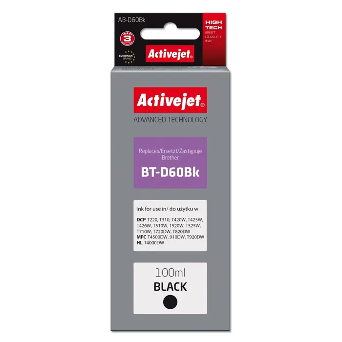 Activejet AB-D60Bk Ink Cartridge (replacement for Brother BT-D60Bk; Supreme; 100 ml; black)