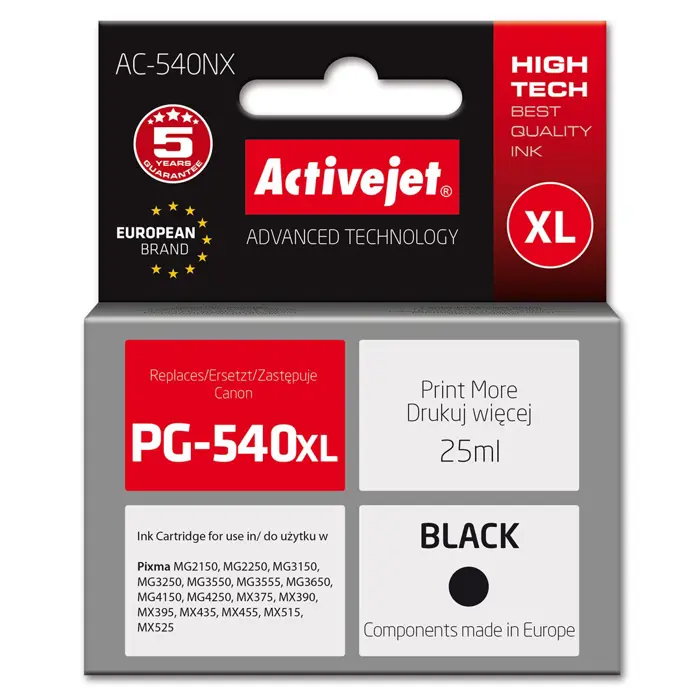 Activejet AC-540NX ink for Canon printer (replacement for Canon PG-540XL) Supreme, 25 ml, black
