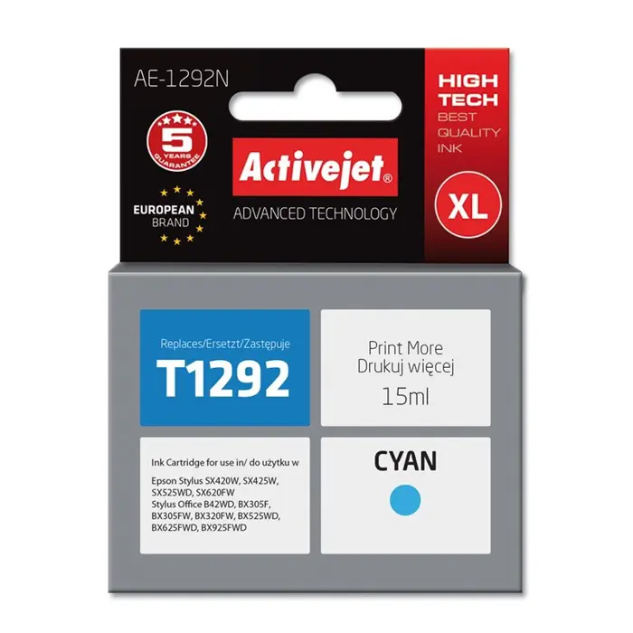 Activejet AE-1292N Ink (replacement for Epson T1292; Supreme; 15 ml; cyan)