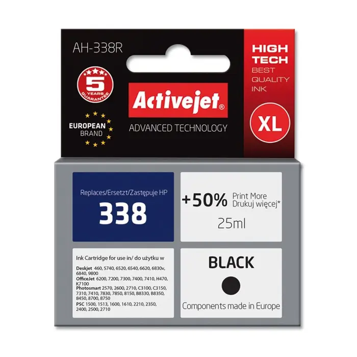 Activejet AH-338R Ink cartridge (replacement for HP 338 C8765EE; Premium; 25 ml; black)