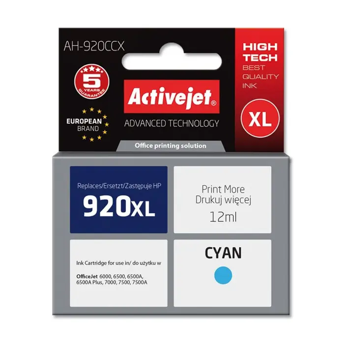 Activejet AH-920CCX Ink Cartridge (replacement for HP 920XL CD972AE; Premium; 12 ml; cyan)