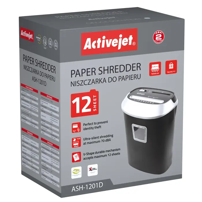 Activejet ASH-1201D Shredder for documents, black, silver.