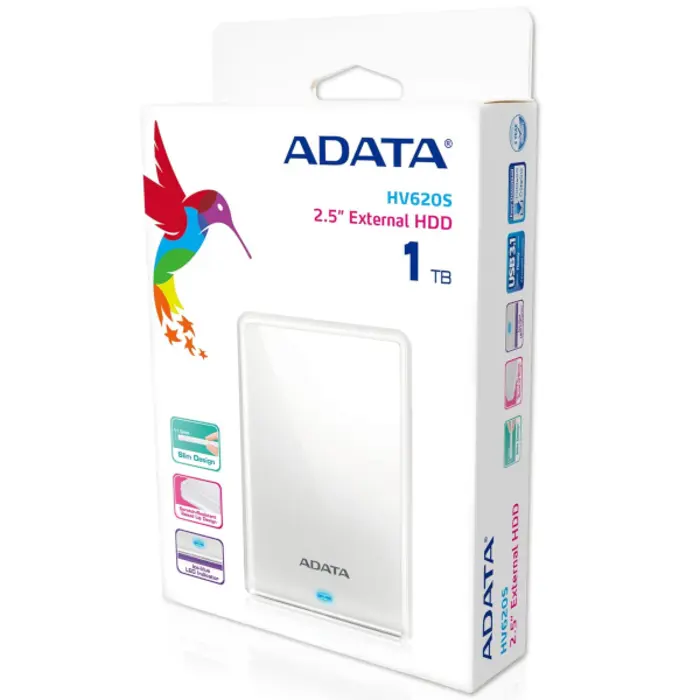 ADATA Ex HDD HV620 Slim, 1TB, usb3.1, bijeli