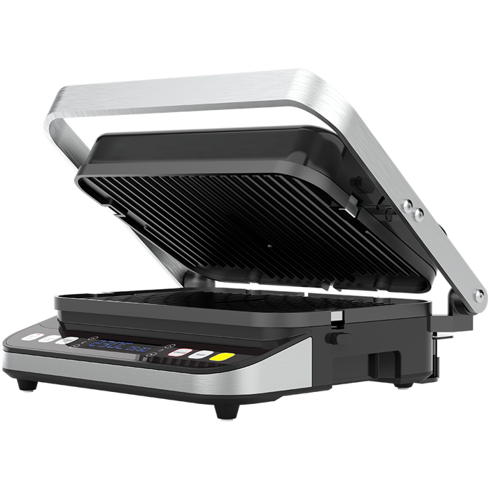 AENO Electric Grill EG1: 2000W, 3 heating modes - Upper Grill, Lower Grill, Both Grills Defrost, Max opening angle -180°, Temperature regulation, Timer, Removable double-sided plates, Plate size 32