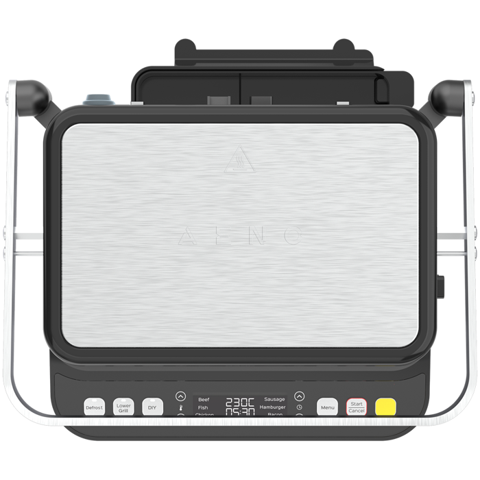 AENO Electric Grill EG5: 2000W, 2 heating modes - Lower Grill, Both Grills, 6 preset programs, Defrost, Max opening angle -180°, Temperature regulation, Timer, Removable double-sided plates, Plate s