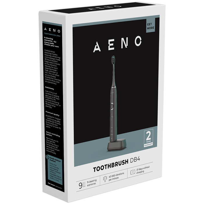 AENO Sonic Electric Toothbrush, DB4: Black, 9 scenarios, with 3D touch, wireless charging, 40000rpm, 37 days without charging, IPX7