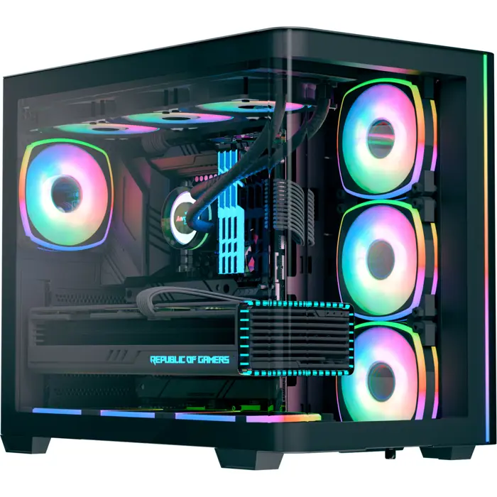 Aerocool P500C EVO-G-BK-v1, tower case Black, Tempered Glass x 2