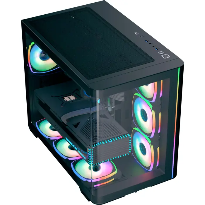 Aerocool P500C EVO-G-BK-v1, tower case Black, Tempered Glass x 2