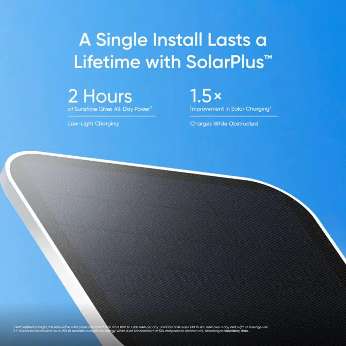 Anker Eufy Security SoloCam S340 outdoor wireless camera with solar panel.