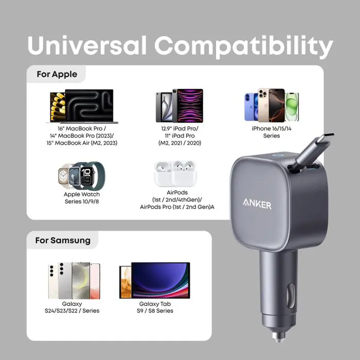 Anker Nano 75W car charger with integrated cable