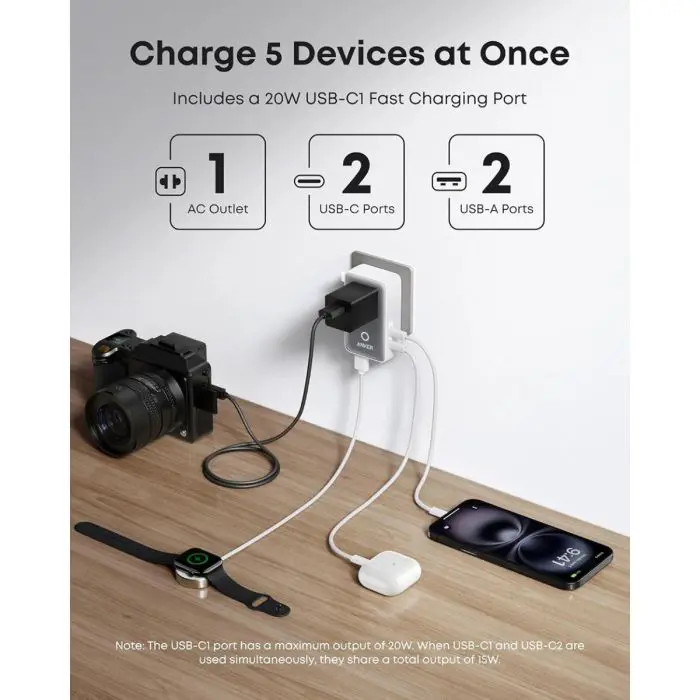 Anker Nano Travel Adapter 5in1, 20W, white