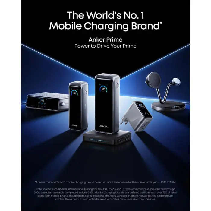 Anker Prime 100 W GaN 3-port charger, smart display, black