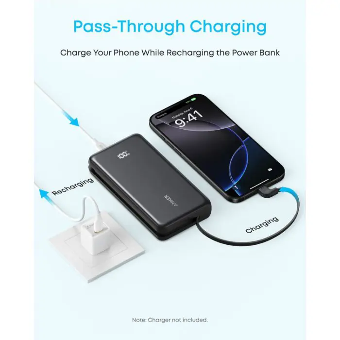 Anker Zolo Powerbank 20000 mAh, 22.5W with built-in USB-C cable, black