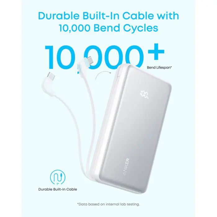 Anker Zolo Powerbank 20000 mAh, 22.5W with built-in USB-C cable, black