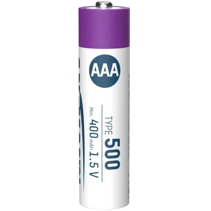 Ansmann Li-Ion battery Micro AAA type 500 (min. 400 mAh), pack of 4 (white/violet, 4x AAA (Micro), USB-C charging port)