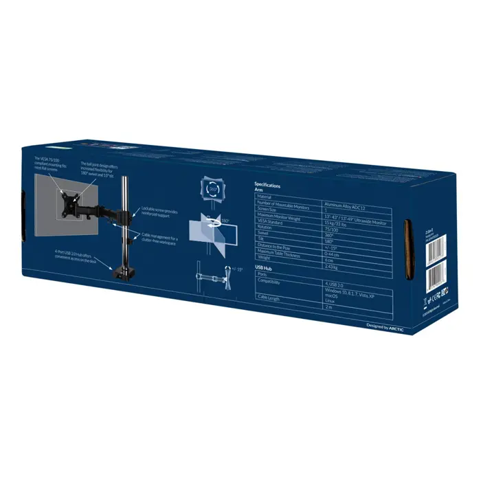 Arctic Monitor Mount Z1 (Gen 3) with USB 2.0 Hub - black matt
